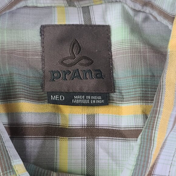 PrAna Button Up Shirt Adult Mens Medium Green Plaid Outdoors Cotton Casual * - Picture 3 of 8